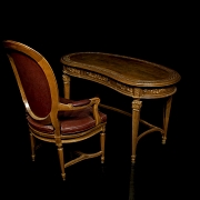 Mesa de despacho riñón con sillón, estilo Luis XVI, s.XX