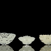 Three carved jade pieces, ‘Flowers and Insects’, Qing dynasty