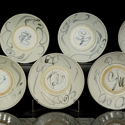 Juego de once platos de cerámica esmaltada, dinastía Ming