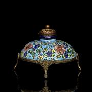 Longwy, bronze and glazed ceramic inkwell, 20th century