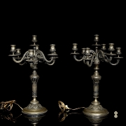 Pair of silver-plated metal candlesticks, 20th century