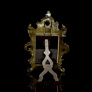 Baroque-style table mirror in bronze and porcelain, 19th century