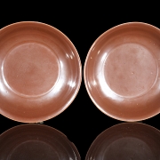 Pareja de platos de porcelana esmaltada, dinastía Ming