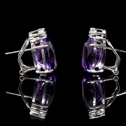 Pendientes en oro blanco de 18k con amatistas y diamantes