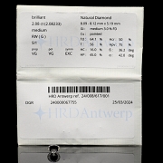 Diamante natural en talla brillante, 2.08 ct, certificado HRD