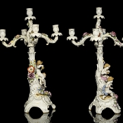 Pair of ‘Von Schierholz’ porcelain candlesticks, 19th century
