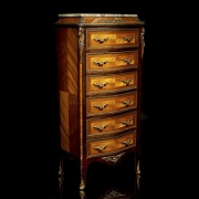 Chiffonier estilo Luis XV de madera y mármol, med. s.XX