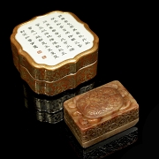 Conjunto de caja de porcelana y sello Shoushan 