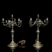 Pair of silver-plated metal candlesticks, 20th century