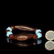 Pulsera de cuentas y Dzi de ágata Alashan, y amazonita, dinastía Liao