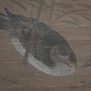Chinese painting ‘Pair of Geese on a Pond’, signed Lin Liang