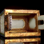 Incensario de jade blanco Hetian, plata y esmaltes, dinastía Qing