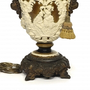 Porcelain and bronze table lamp, ‘Gallant Scenes,’ 20th century