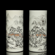 Pair of vases “Landscape with poem”, Qing dynasty