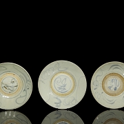 Juego de seis platos de cerámica esmaltada, dinastía Ming - 1