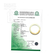 白带浅黄棕天然雕花圆玉手镯 - 4