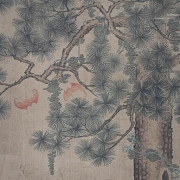 Pintura china “Ciervo bajo el pino”, con firma Shen Quan
