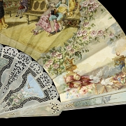 Abanico de papel y nacar con monograma. s.XIX