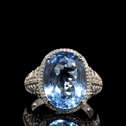 Anillo con topacio y diamantes en oro blanco de 18 kt - 2