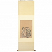 Pintura china “Tres inmortales”, con firma Huang Shen