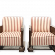 Pareja de butacas en madera y tejido listado, estilo Art Decó, s.XX