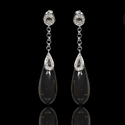 Pendientes de oro blanco de 18k con cuarzo fumé y diamantes