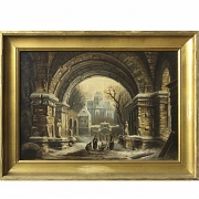 Virginie Viellard (19th-20th century) ‘Monks in the cloister in winter’