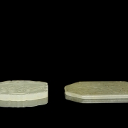 Pair of carved jade plaques, ‘Calligraphy and Elderly Man,’ Qing dynasty