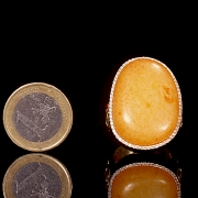 Gold-plated silver ring with Hetian jade, Qing dynasty