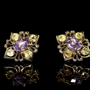 Pendientes oro amarillo con amatista y citrinos