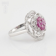 18K白金镶钻石配红宝石戒指 - 4