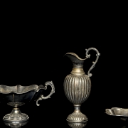 Set of jug, centerpiece, and bowl in silver, 20th century