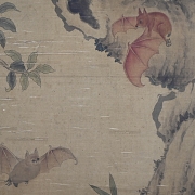 Chinese painting “Bats and Peaches,” signed Wang Wu