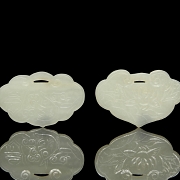 Pair of jade pendants, ‘Lotus and Bird,’ Qing dynasty