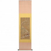 Pintura china “Patos mandarines bajo ciruelo en flor”, con firma Lu Zhi