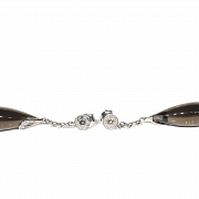 Pendientes de oro blanco de 18k con cuarzo fumé y diamantes