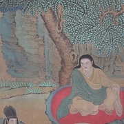 Pintura china “Monje con elefante blanco”, con firma Wu Bin