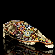 Skull decorated with beads, Huichol culture, Mexico, 20th century