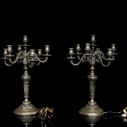 Pair of silver-plated metal candlesticks, 20th century