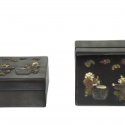 Pair of wooden boxes with inlaid wood, 20th century - 1