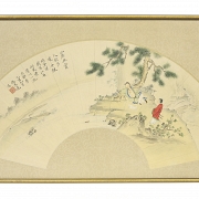 Hand-painted fan leaf, 20th century - 1