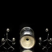 Set of silver-plated metal candlesticks and goblet, 20th century - 10