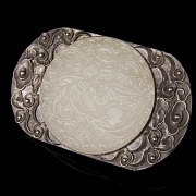 Silver and jade buckle, ‘Bat with Peaches,’ Qing dynasty
