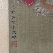 Pintura china “Guanyin sobre león celestial”, con firma Jin Liying - 2