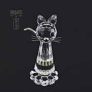 Juego de cinco figuras en cristal de Swarovski, conejo, ratón, erizo y dos gatos - 1