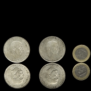 两枚1966年铸造的银币，面值100比塞塔