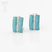 18k white gold earrings, natural turquoise and diamonds