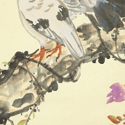Pair of Chinese paintings ‘Pigeons and Roosters’, 20th century - 11