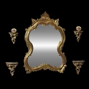 Conjunto de espejo y cornucopias de estilo rococó, s.XX