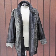 Chaqueta de astracan gris y cuero - 9